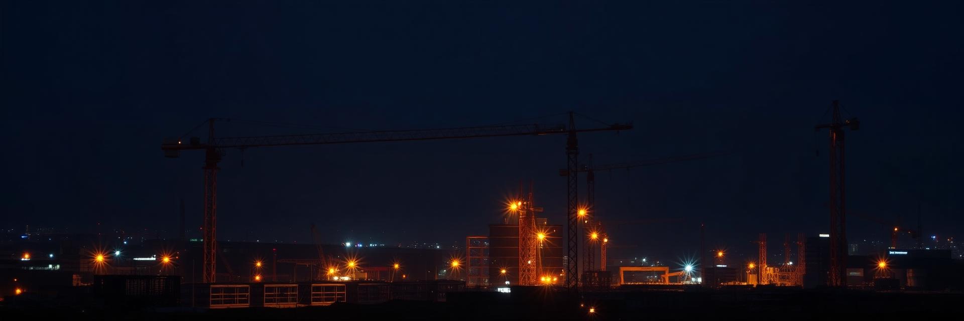Bouwplaats in de avond met werkverlichting